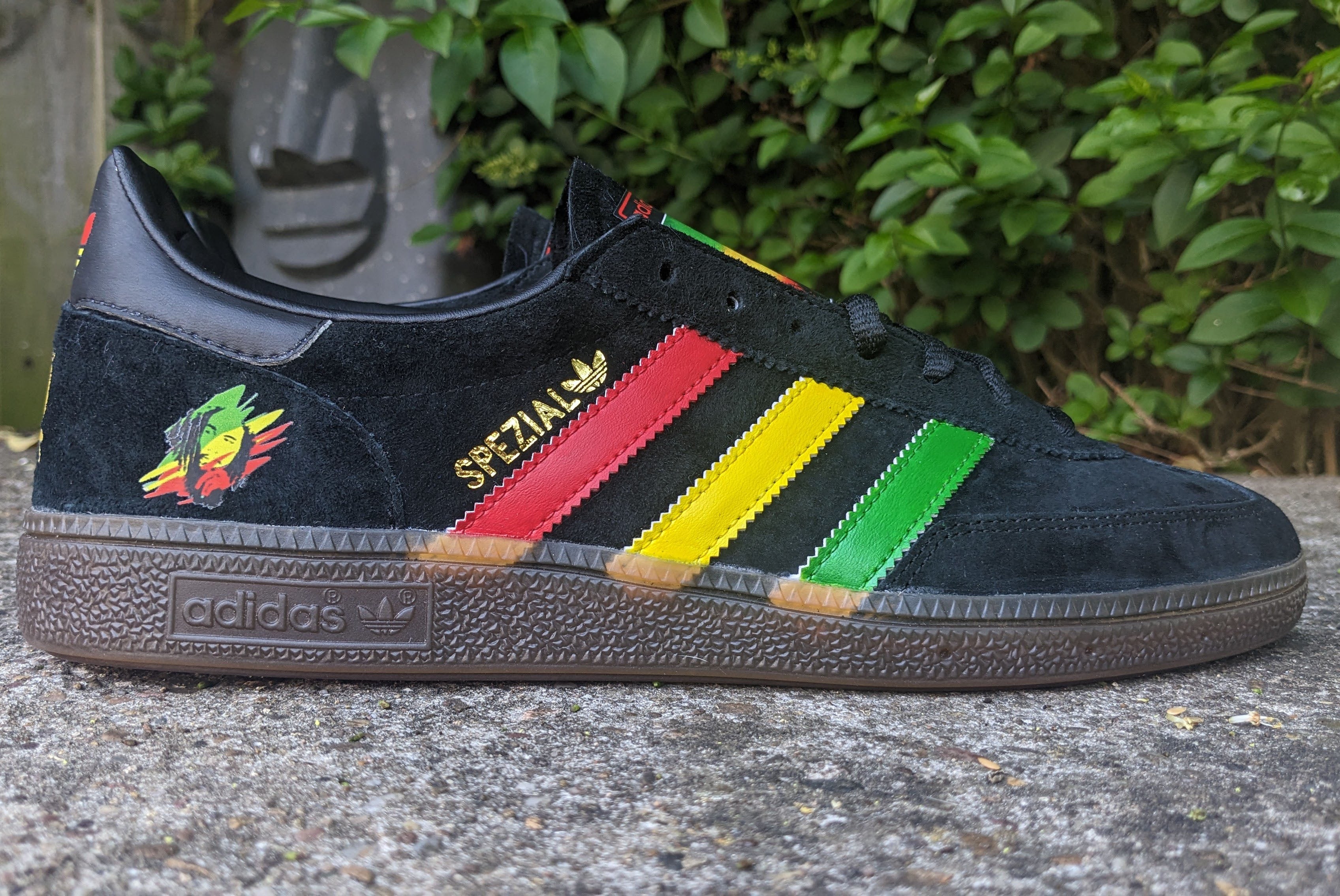 Limited edition Bob Marley black / red/ yellow / green Adidas custom Handball Spezial trainers / sneakers