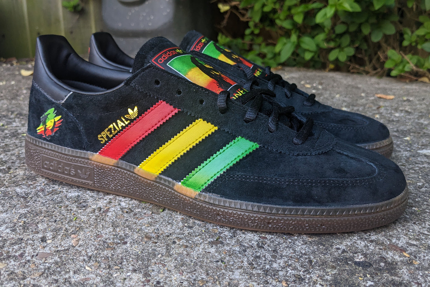 Limited edition Bob Marley black / red/ yellow / green Adidas custom Handball Spezial trainers / sneakers