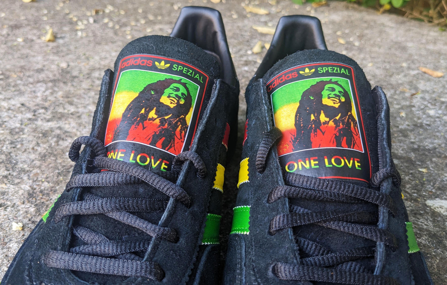 Limited edition Bob Marley black / red/ yellow / green Adidas custom Handball Spezial trainers / sneakers