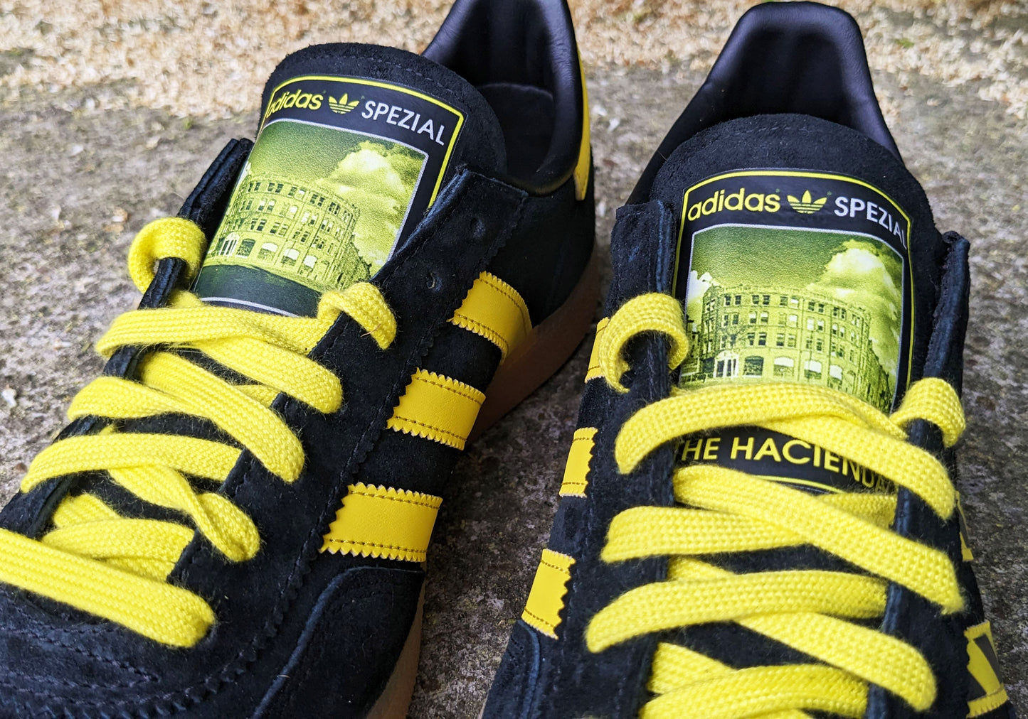 Limited edition The Hacienda Fac 51 Factory records Black / yellow Adidas custom Handball Spezial trainers / sneakers