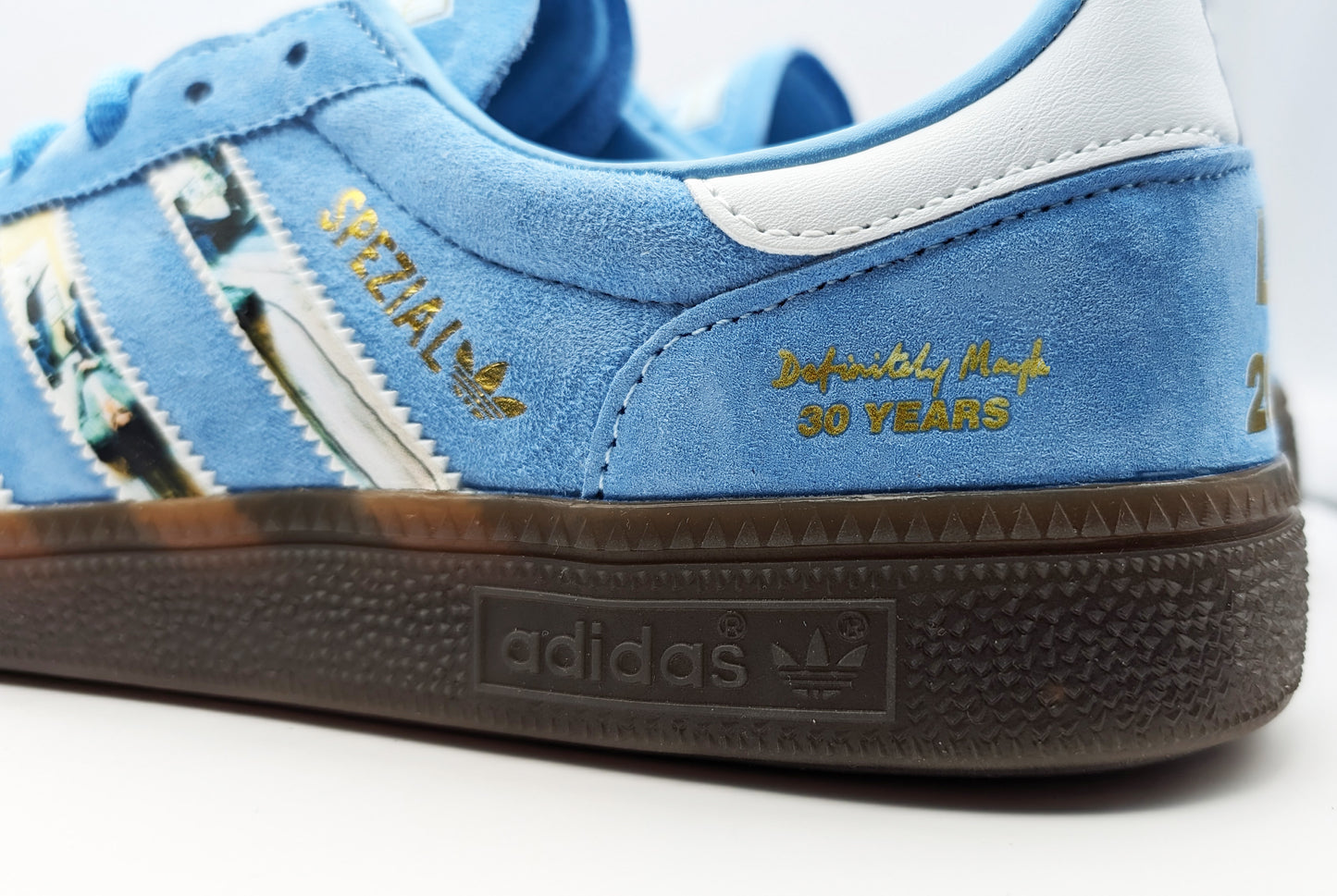 Limited edition Oasis Definitely maybe Liam Gallagher tour 2024 inspired light blue /white  Adidas custom Handball Spezial trainers / sneakers