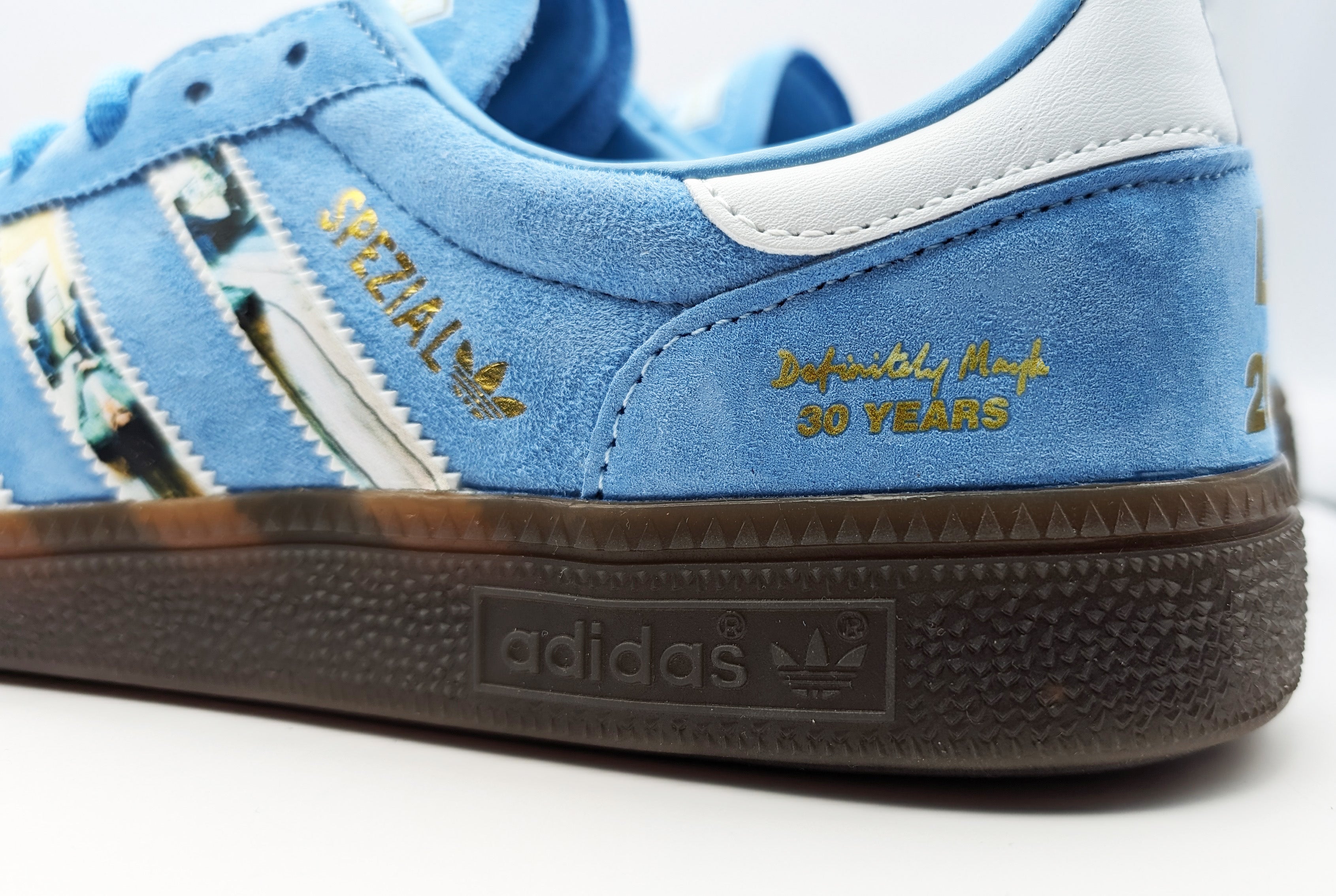 Limited edition Oasis Definitely maybe Liam Gallagher tour 2024 inspired light blue /white  Adidas custom Handball Spezial trainers / sneakers