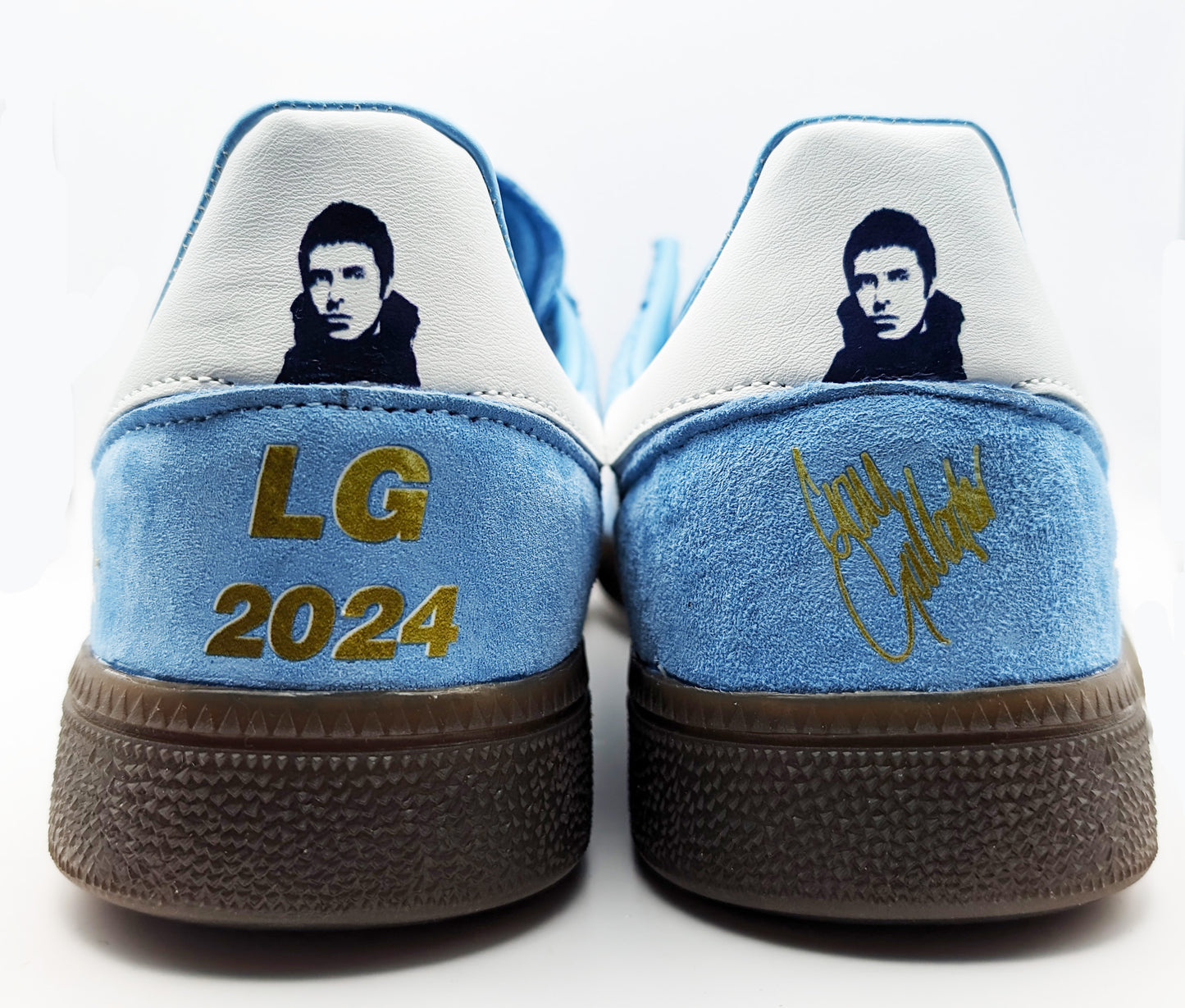 Limited edition Oasis Definitely maybe Liam Gallagher tour 2024 inspired light blue /white  Adidas custom Handball Spezial trainers / sneakers