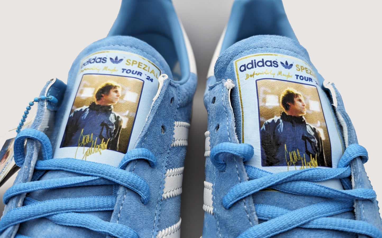 Limited edition Oasis Definitely maybe Liam Gallagher tour 2024 inspired light blue /white  Adidas custom Handball Spezial trainers / sneakers