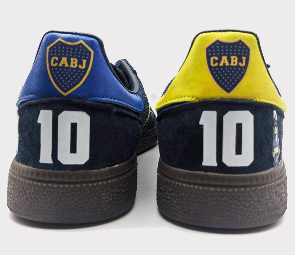 Limited edition Diego Maradona Boca Juniors Navy / Yellow / Blue Adidas custom Handball Spezial trainers / sneakers