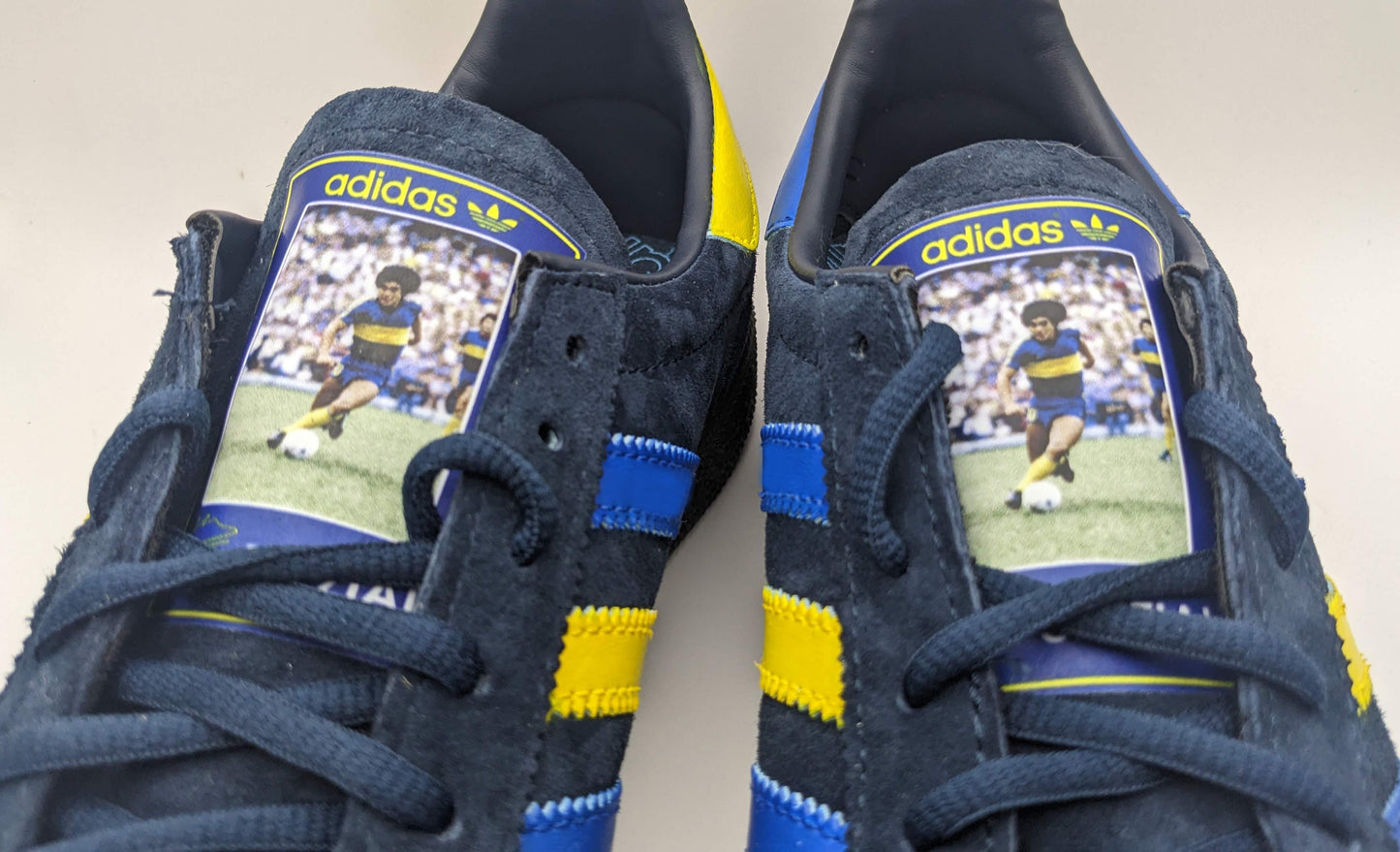 Limited edition Diego Maradona Boca Juniors Navy / Yellow / Blue Adidas custom Handball Spezial trainers / sneakers
