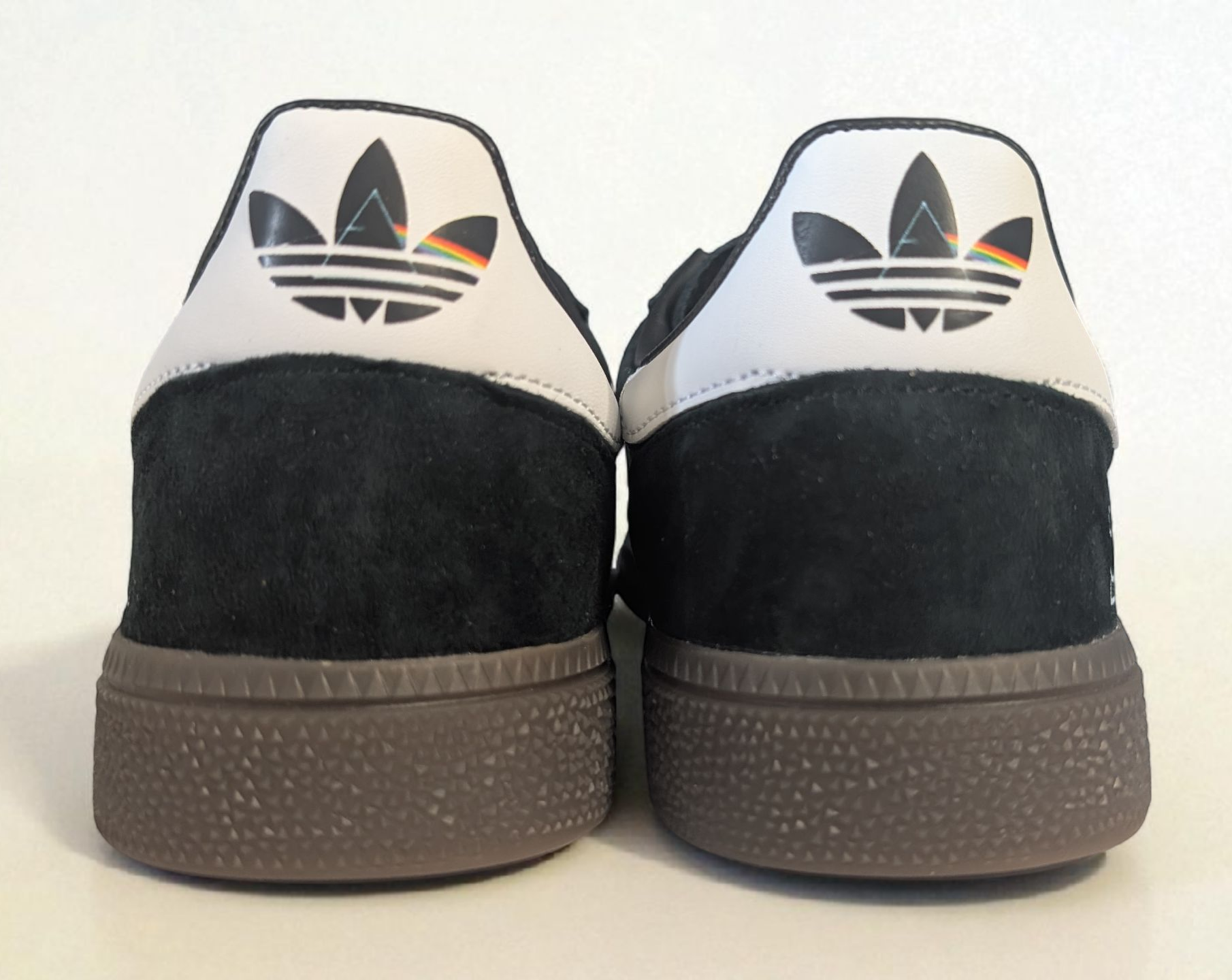 Limited edition Pink Floyd Dark side of the moon 50th anniversary black / white Adidas custom Handball Spezial trainers / sneakers