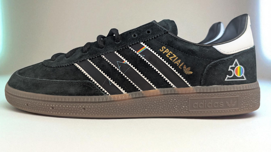 Limited edition Pink Floyd Dark side of the moon 50th anniversary black / white Adidas custom Handball Spezial trainers / sneakers