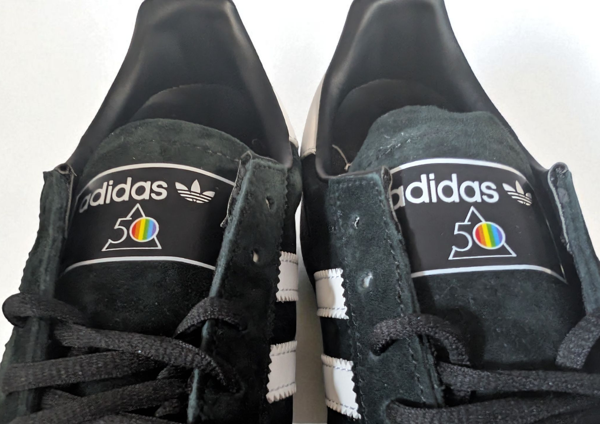 Limited edition Pink Floyd Dark side of the moon 50th anniversary black / white Adidas custom Handball Spezial trainers / sneakers