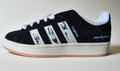 Limited edition Oasis Definitely maybe black / white Adidas custom Campus trainers / sneakers