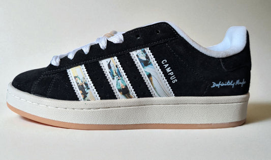 Limited edition Oasis Definitely maybe black / white Adidas custom Campus trainers / sneakers