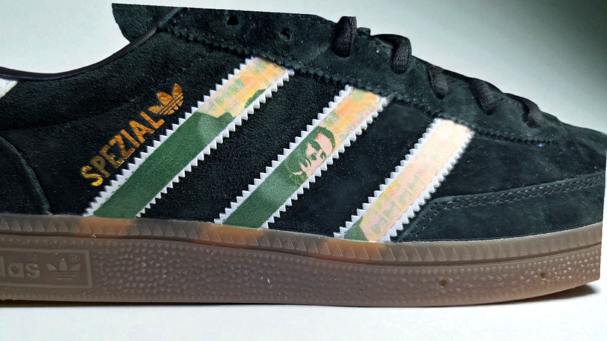 Limited edition Liam Gallagher Why me Why not? black / white Adidas custom Spezial trainers / sneakers