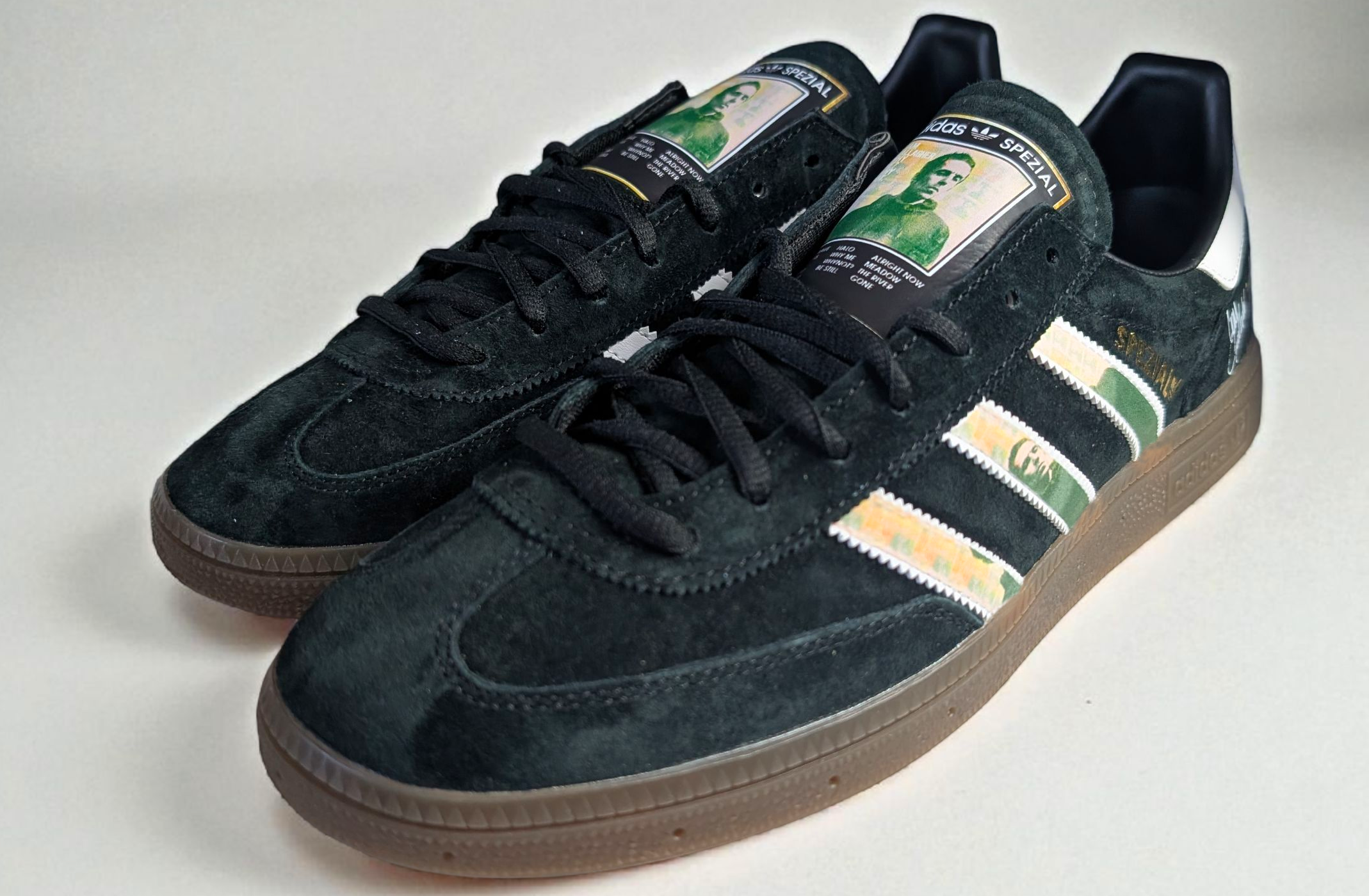 Limited edition Liam Gallagher Why me Why not? black / white Adidas custom Spezial trainers / sneakers