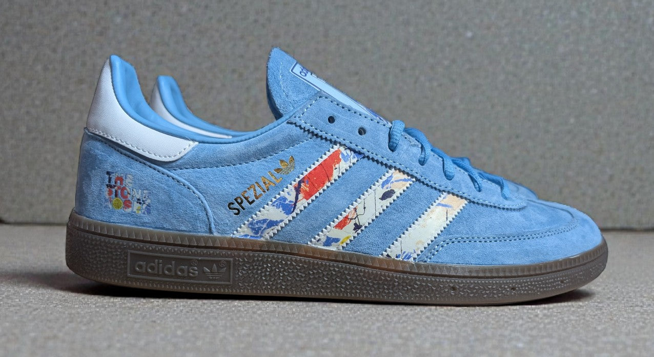 Limited edition The Stone Roses I wanna be adored custom adidas originals blue Handball spezial trainers / sneakers