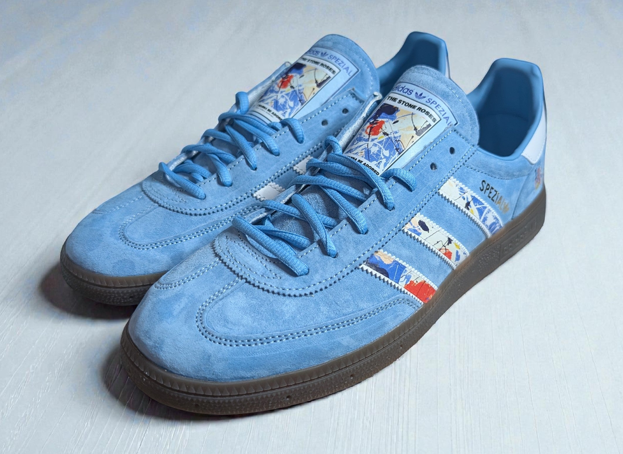 Limited edition The Stone Roses I wanna be adored custom adidas originals blue Handball spezial trainers / sneakers