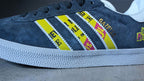 Limited edition Sex Pistois inspired custom Adidas Gazelle Dark blue trainers / sneakers
