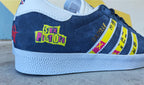 Limited edition Sex Pistois inspired custom Adidas Gazelle Dark blue trainers / sneakers