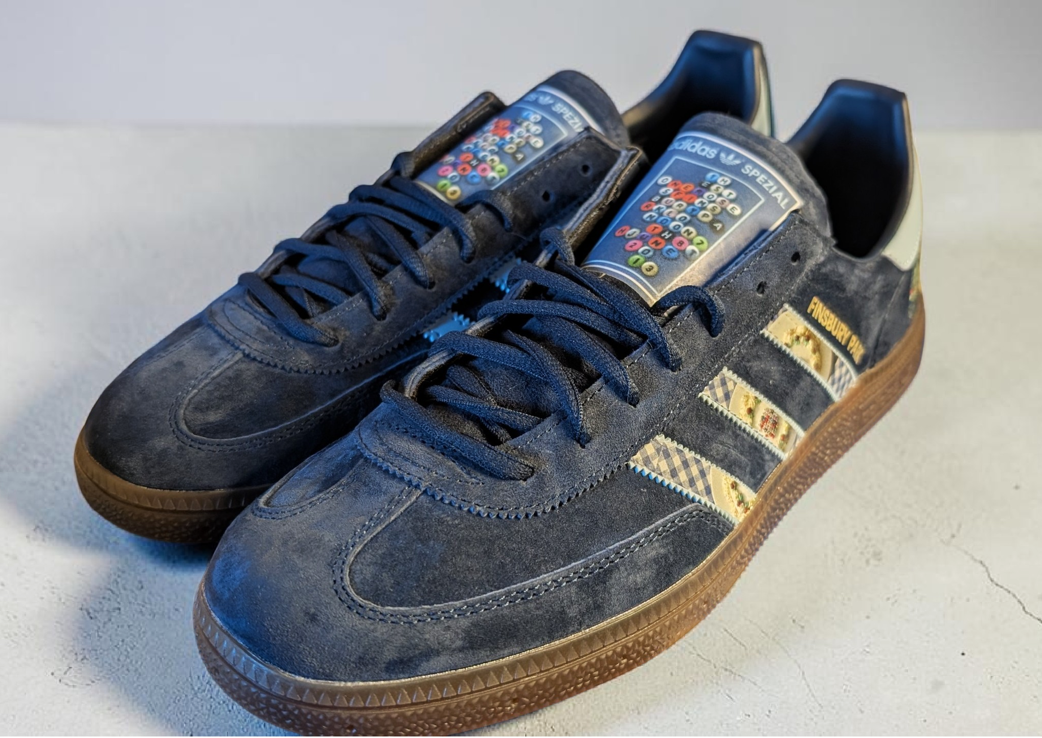 Limited edition The Stone Roses Finsbury park  Custom Adidas leather Spezials  navy blue trainers / sneakers