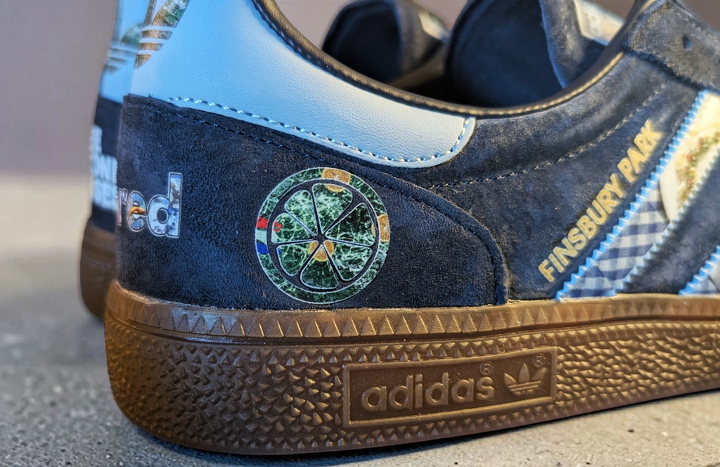 Limited edition The Stone Roses Finsbury park  Custom Adidas leather Spezials  navy blue trainers / sneakers