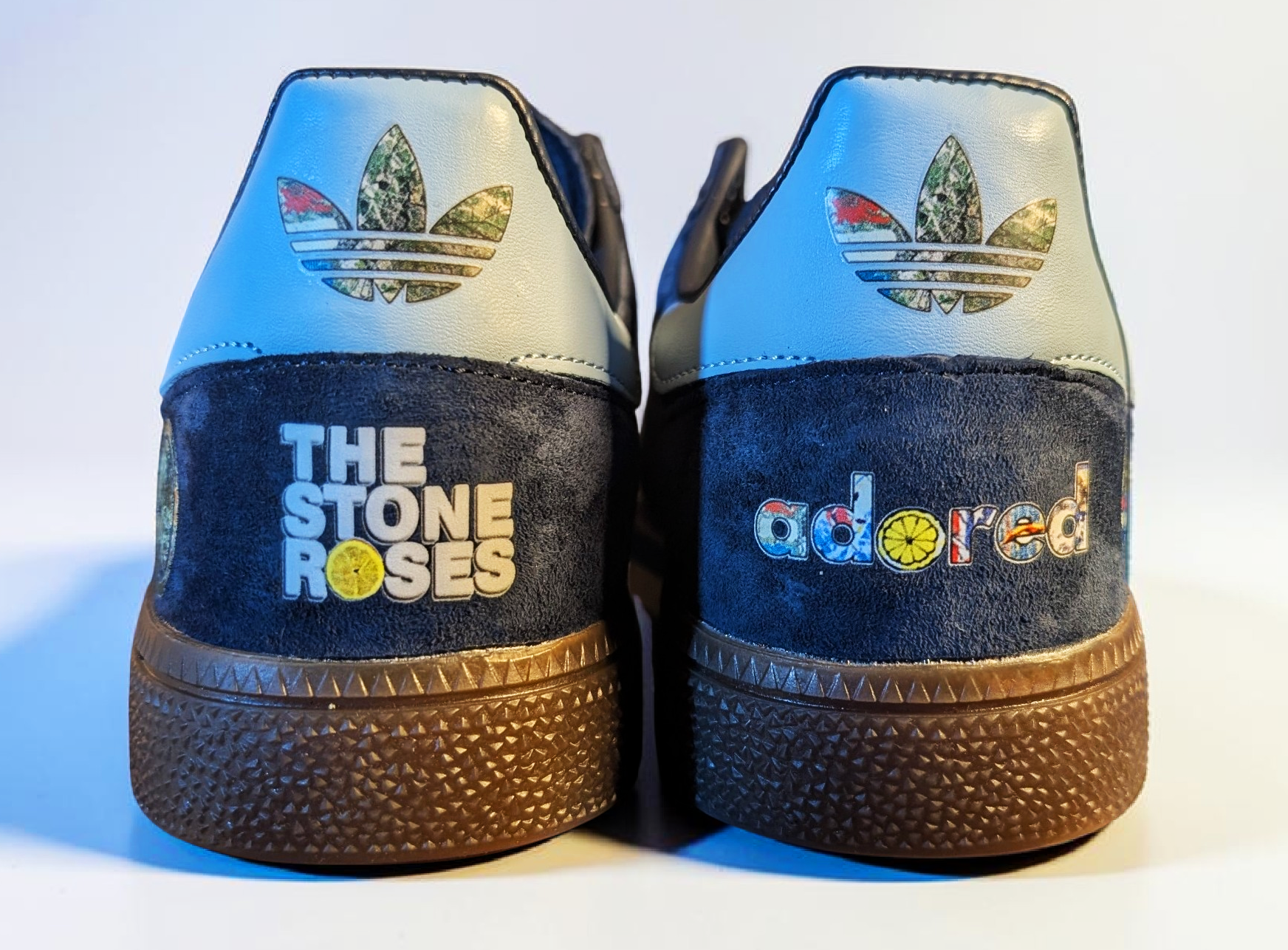 Limited edition The Stone Roses Finsbury park  Custom Adidas leather Spezials  navy blue trainers / sneakers