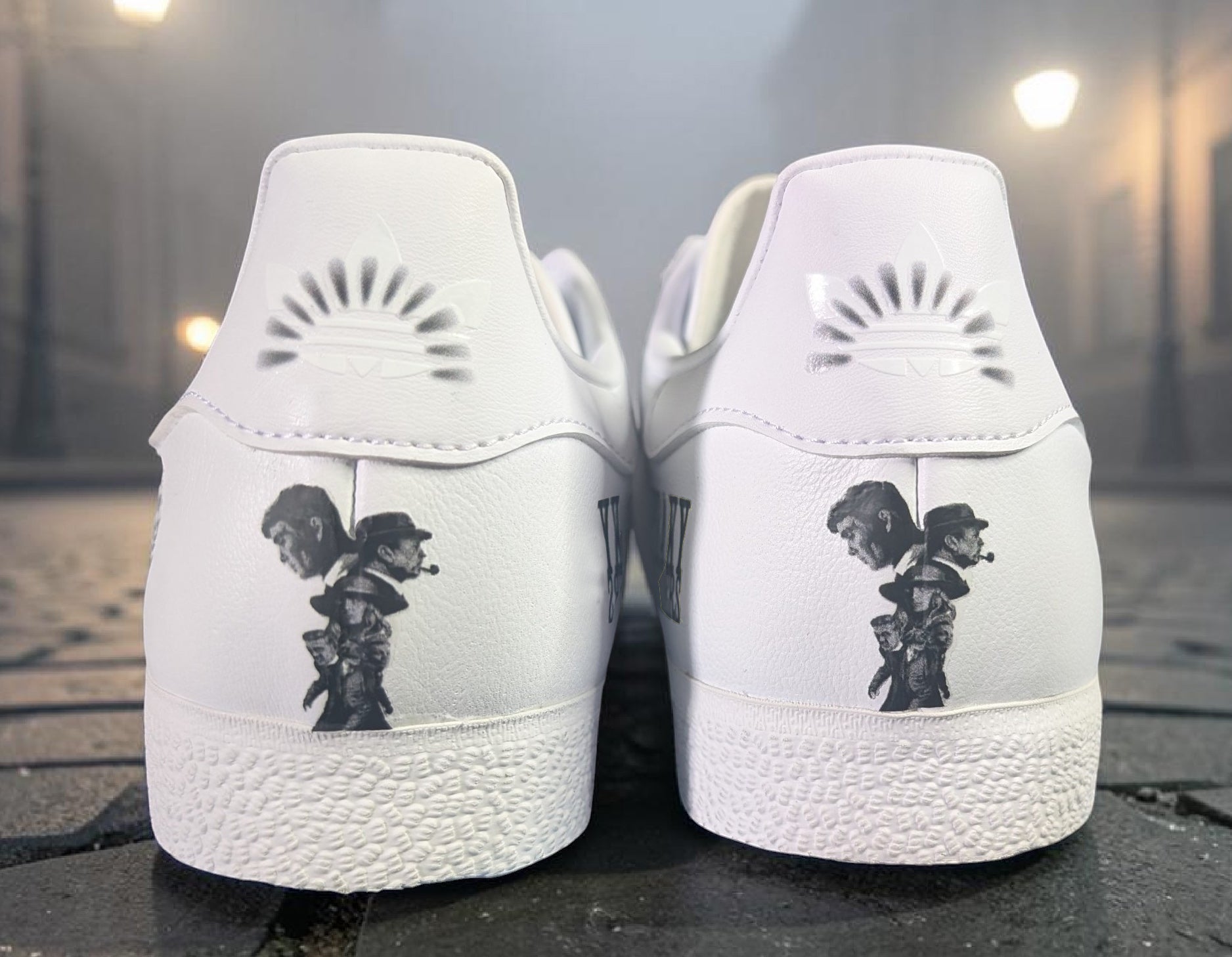 Limited edition Peaky Blinders White Adidas Gazelle trainers / sneakers