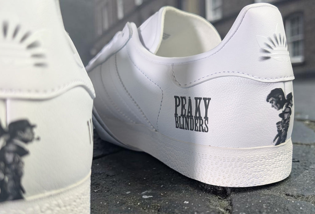 Limited edition Peaky Blinders White Adidas Gazelle trainers / sneakers