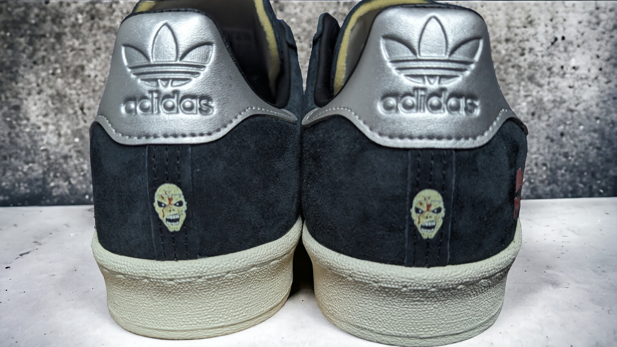 Limited edition Iron Maiden "Eddie" black / silver Adidas custom Campus trainers / sneakers