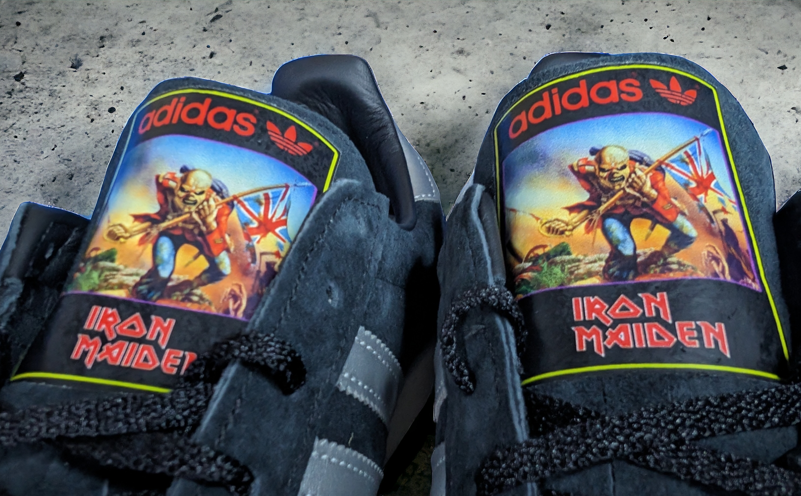 Limited edition Iron Maiden "Eddie" black / silver Adidas custom Campus trainers / sneakers