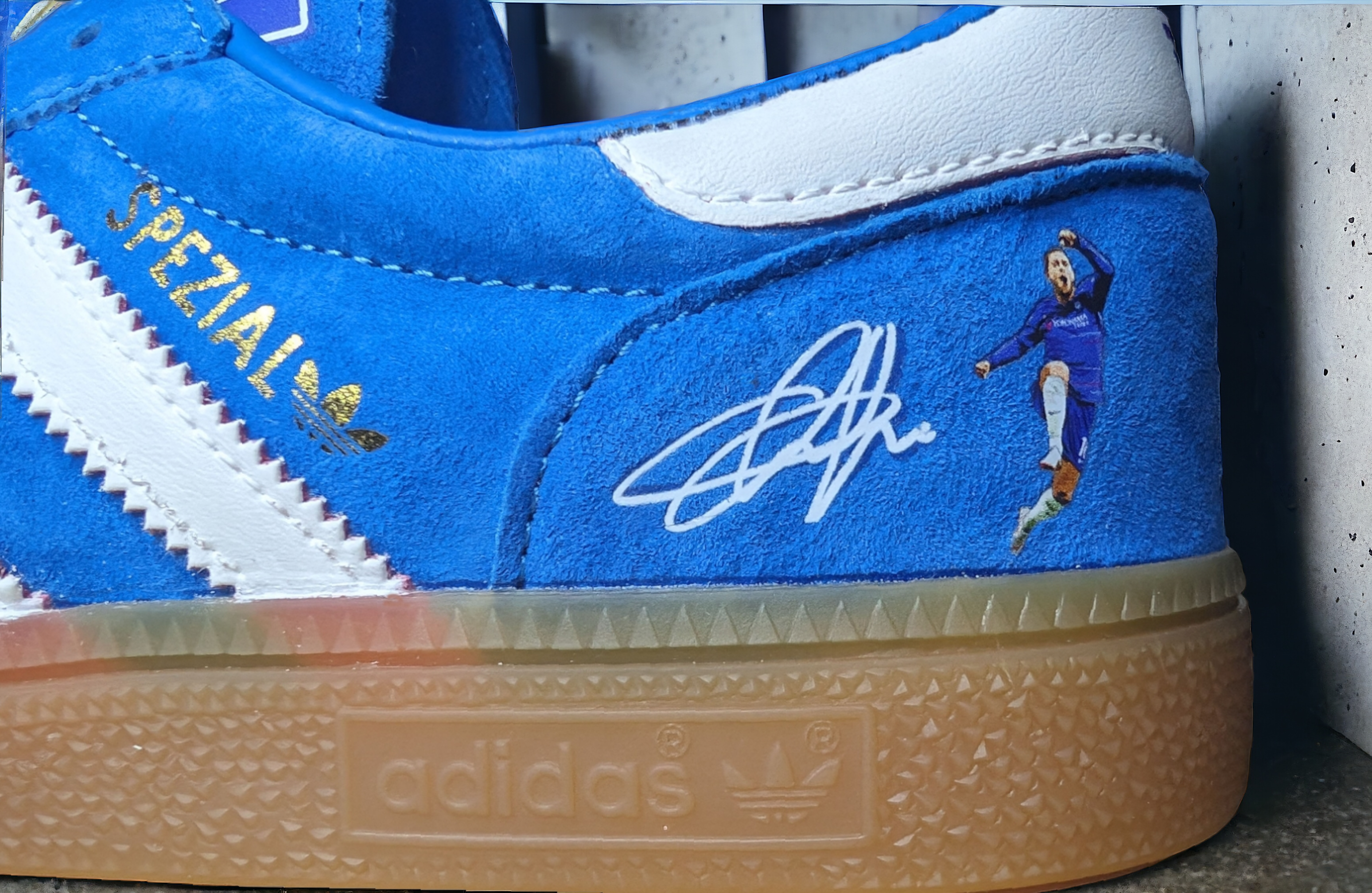 Limited edition Chelsea FC Eden Hazard inspired blue /white/ suede Adi Sneakcustomtrainers.com Limited edition Chelsea FC Eden Hazard inspired blue /white/ suede Adi Sneakcustomtrainers.com
