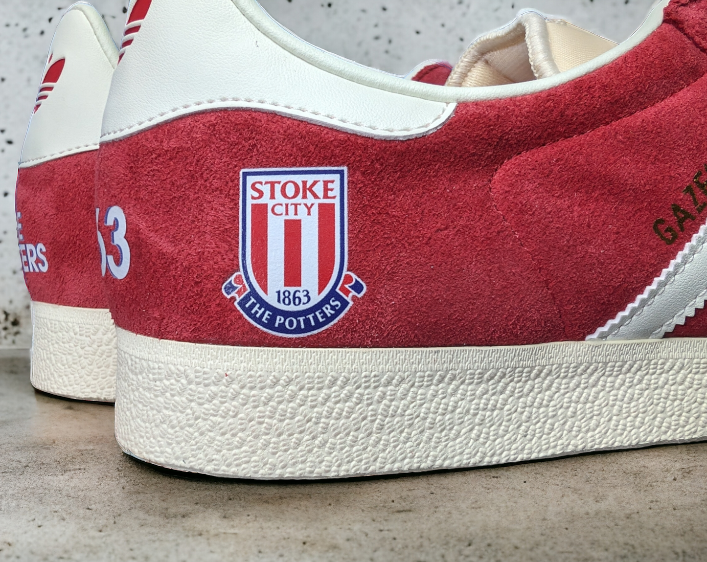 Limited edition Adidas Stoke City red / white Gazelle trainers / sneakers