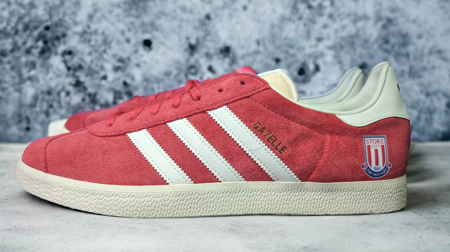 Limited edition Adidas Stoke City red / white Gazelle trainers / sneakers
