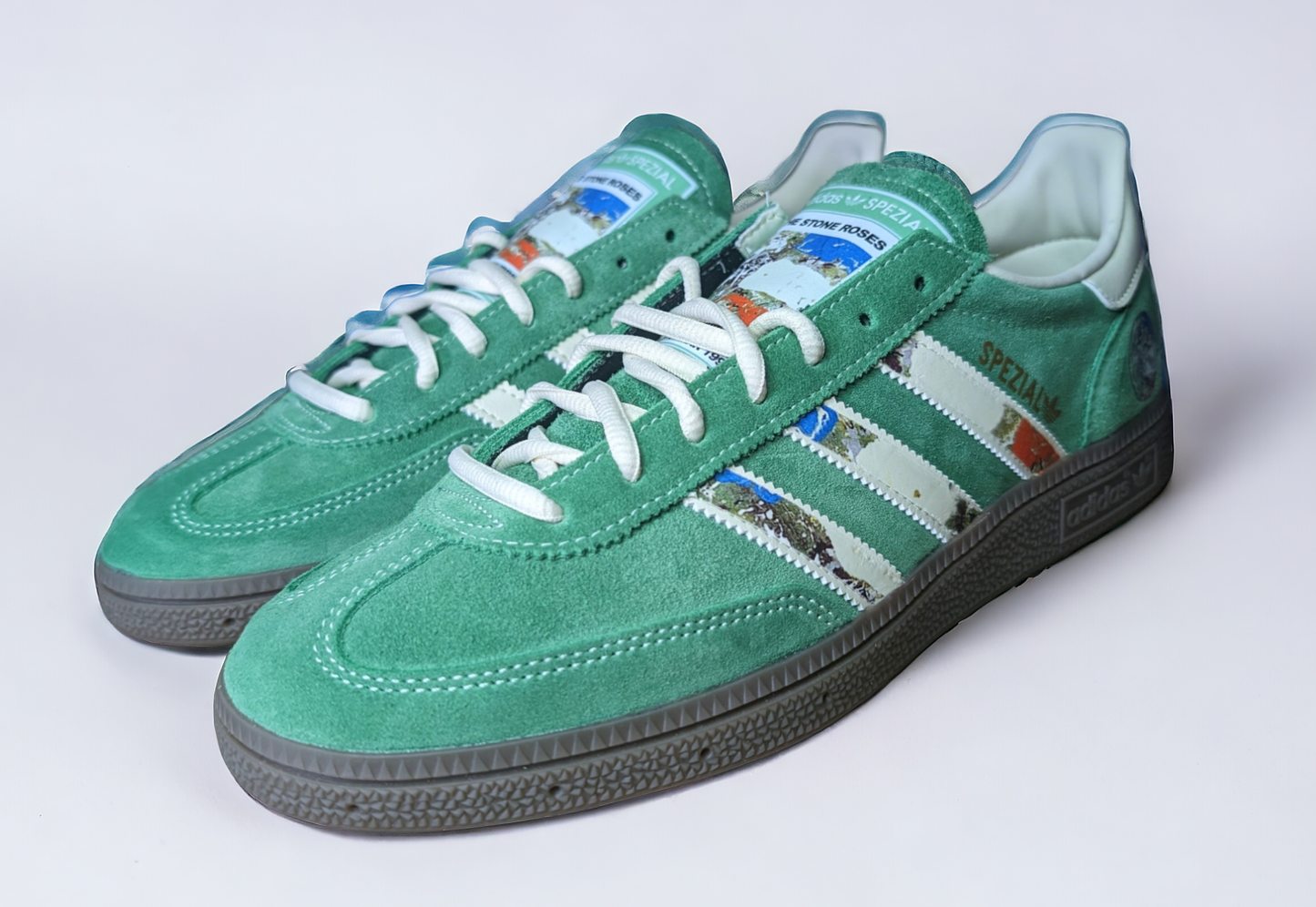 Limited edition The Stone Roses I am the resurrection adidas original Green / white Handball Spezial custom trainers / sneakers