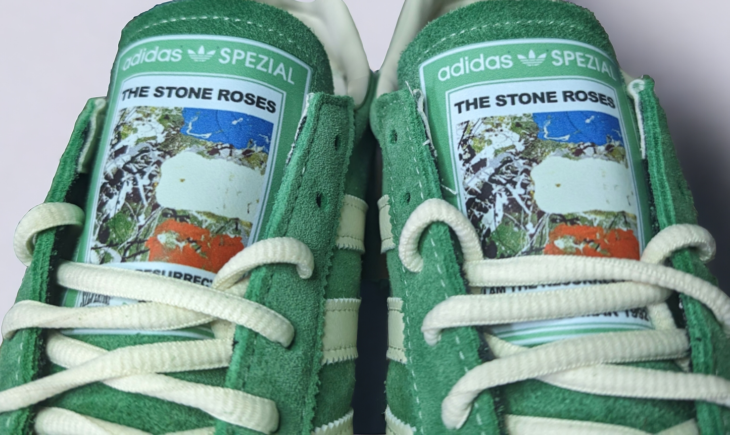Limited edition The Stone Roses I am the resurrection adidas original Green / white Handball Spezial custom trainers / sneakers