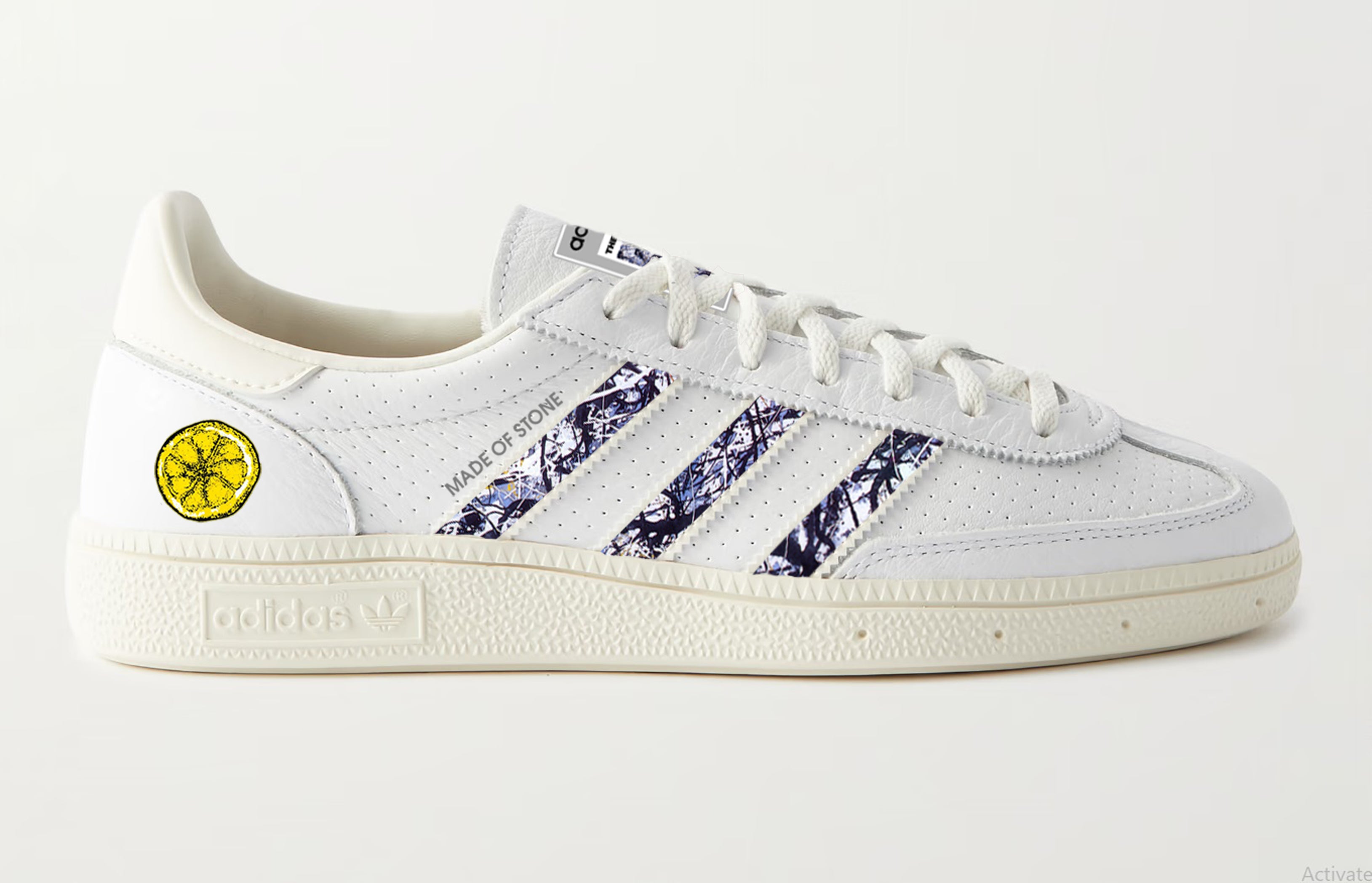 Limited edition The Stone Roses Made of Stone Custom Adidas leather Spezials off white / cream trainers / sneakers