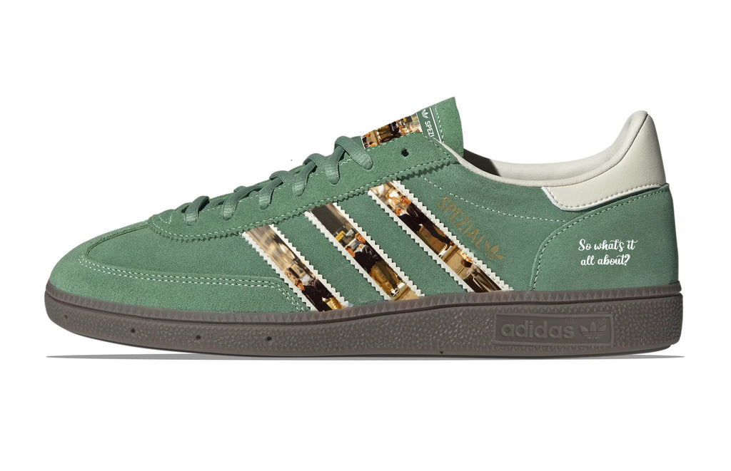 Limited edition Cast - All Change- adidas original Green / white Handball Spezial custom trainers / sneakers