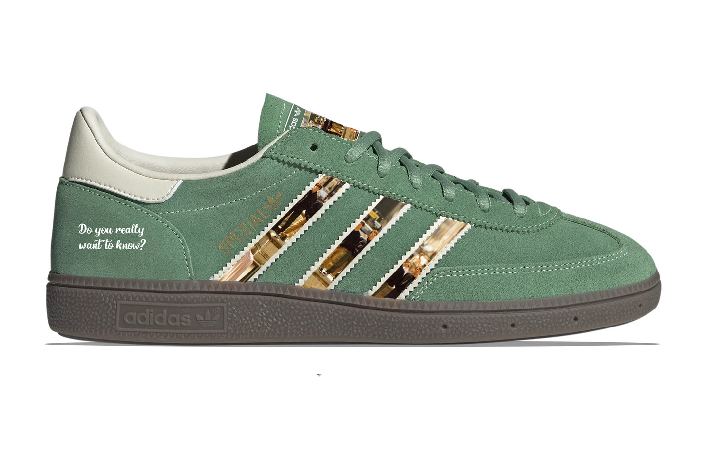 Limited edition Cast - All Change- adidas original Green / white Handball Spezial custom trainers / sneakers