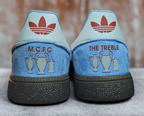 Limited edition Manchester City Treble Winners `23 inspired light blue/ white / burgundy Adidas custom Handball Spezial trainers / sneakers