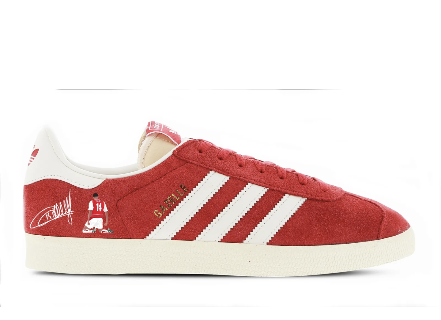 Limited edition Arsenal FC Thierry Henry Red / White Adidas custom Gazelle trainers / sneakers