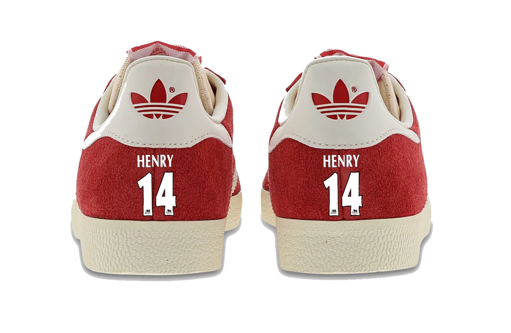 Limited edition Arsenal FC Thierry Henry Red / White Adidas custom Gazelle trainers / sneakers
