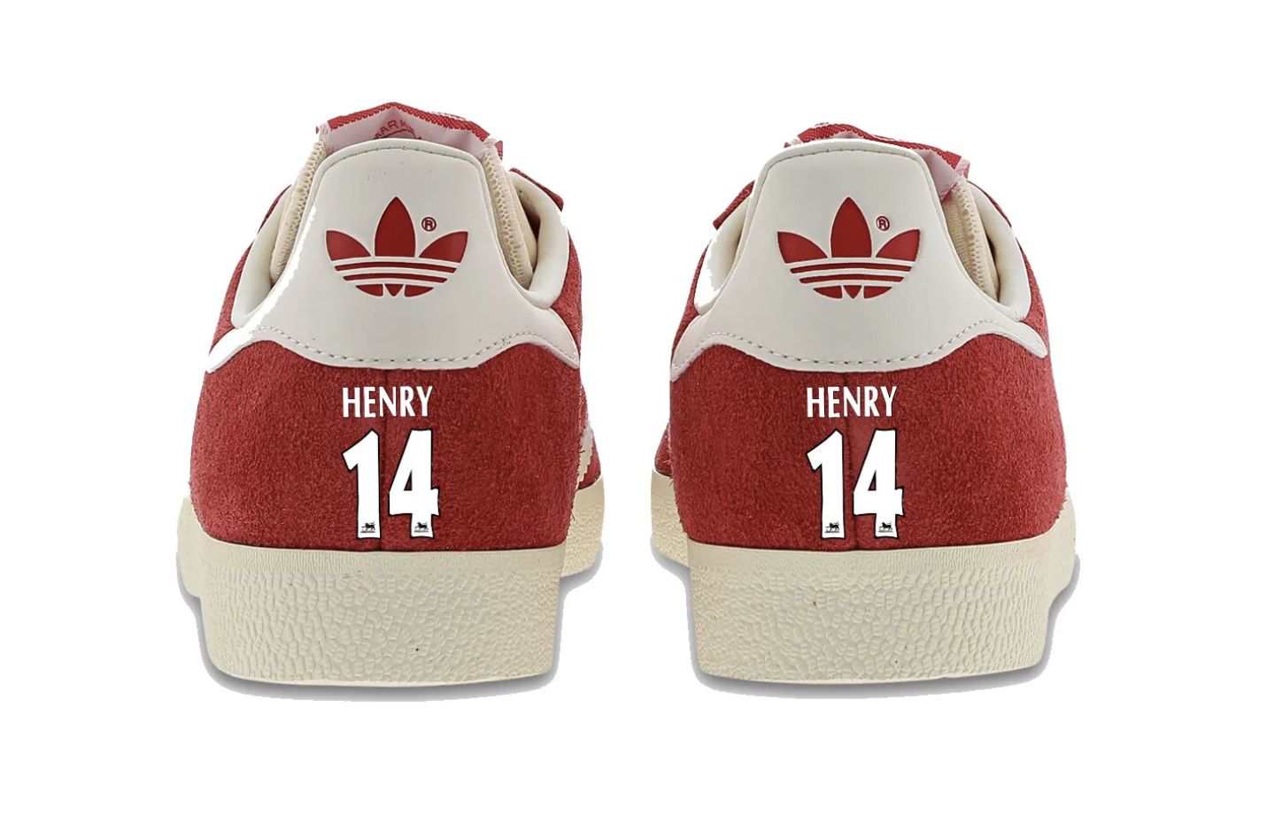 Limited edition Arsenal FC Thierry Henry Red / White Adidas custom Gazelle trainers / sneakers