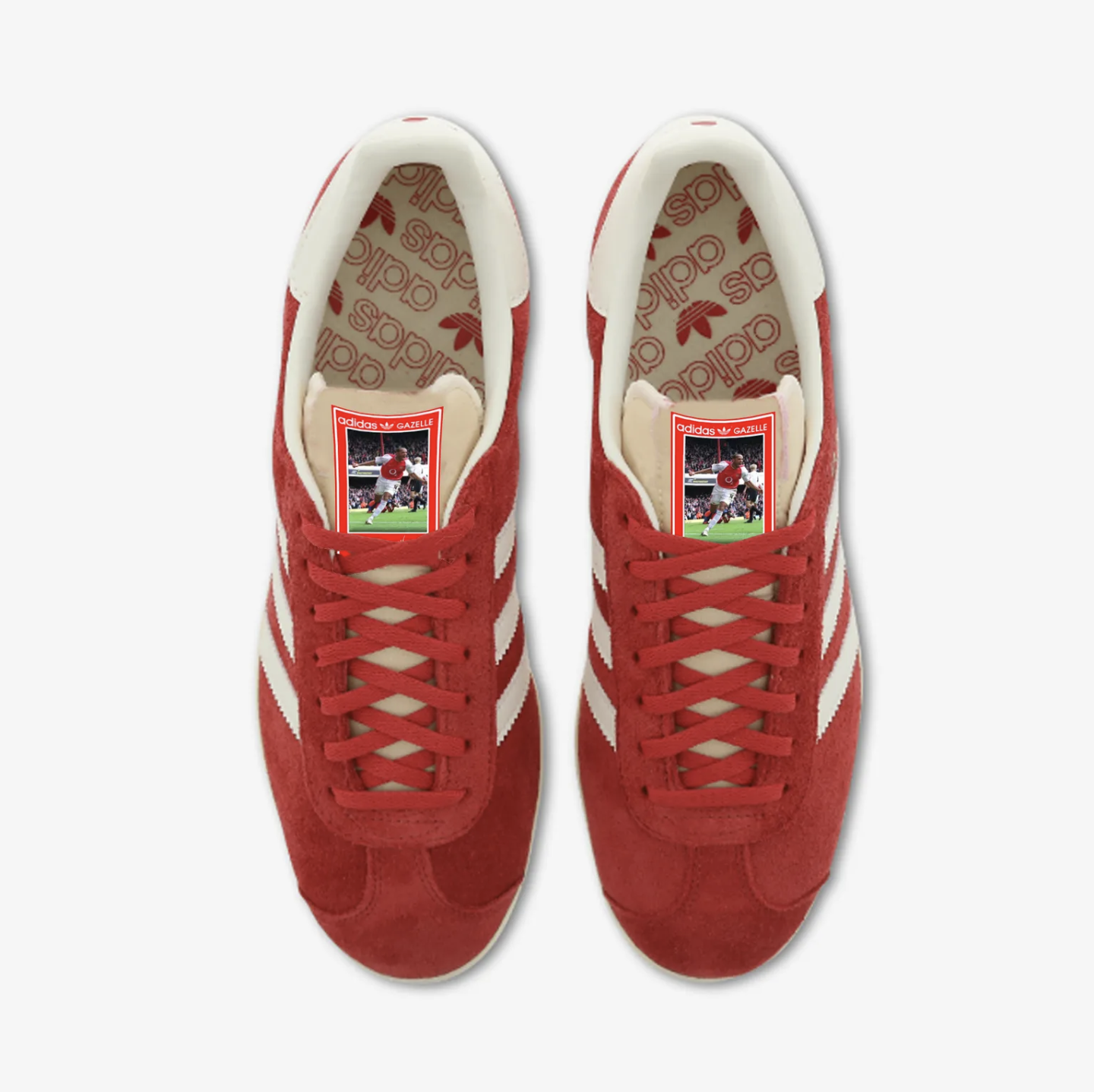Limited edition Arsenal FC Thierry Henry Red / White Adidas custom Gazelle trainers / sneakers
