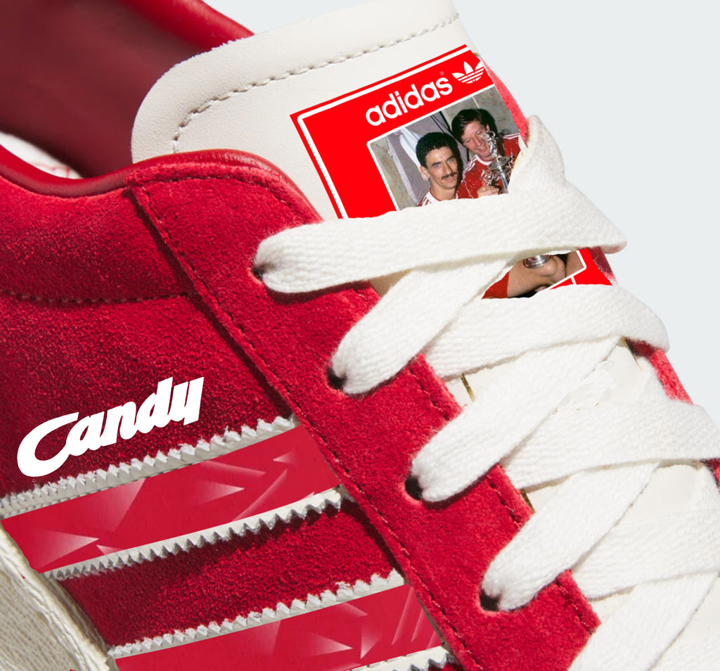 Limited edition Liverpool FC Ian Rush Candy 89/90 Kit  red / white Adidas custom Jabbar trainers / sneakers