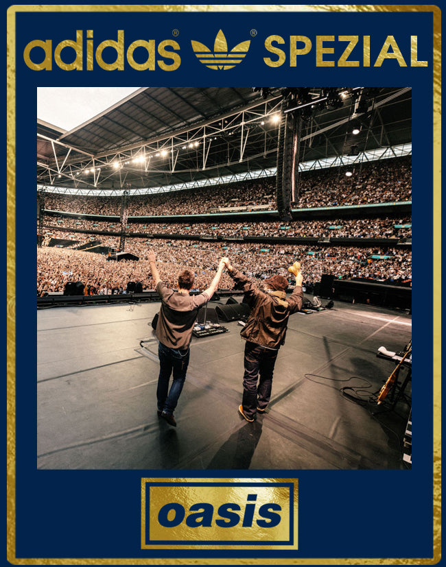 Limited edition Oasis Definitely maybe / Gold signatures navy blue Adidas custom Handball Spezial trainers / sneakers