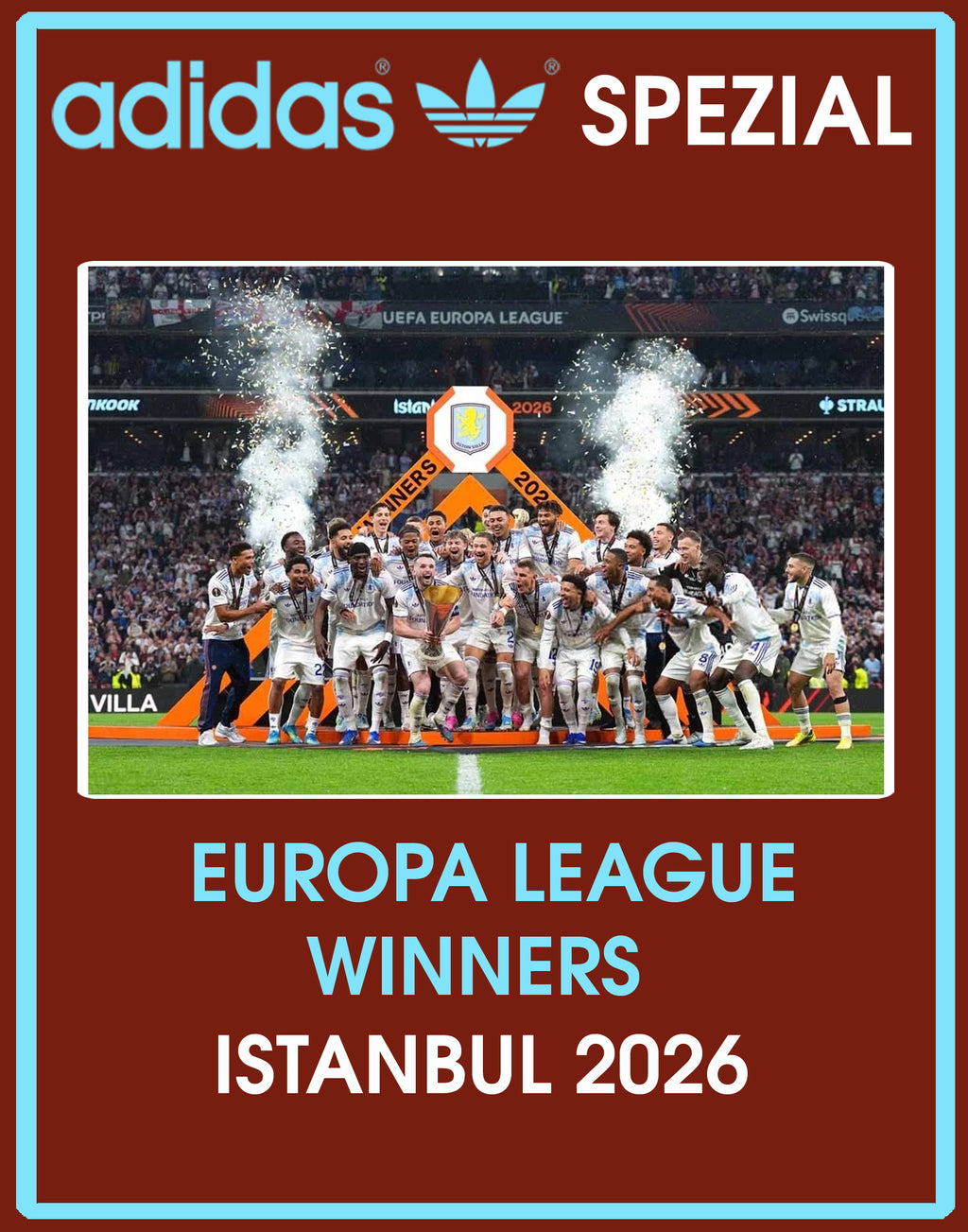 Limited edition Aston Villa Europa league winners 2026 inspired burgundy / blue Adidas custom Handball Spezial trainers / sneakers