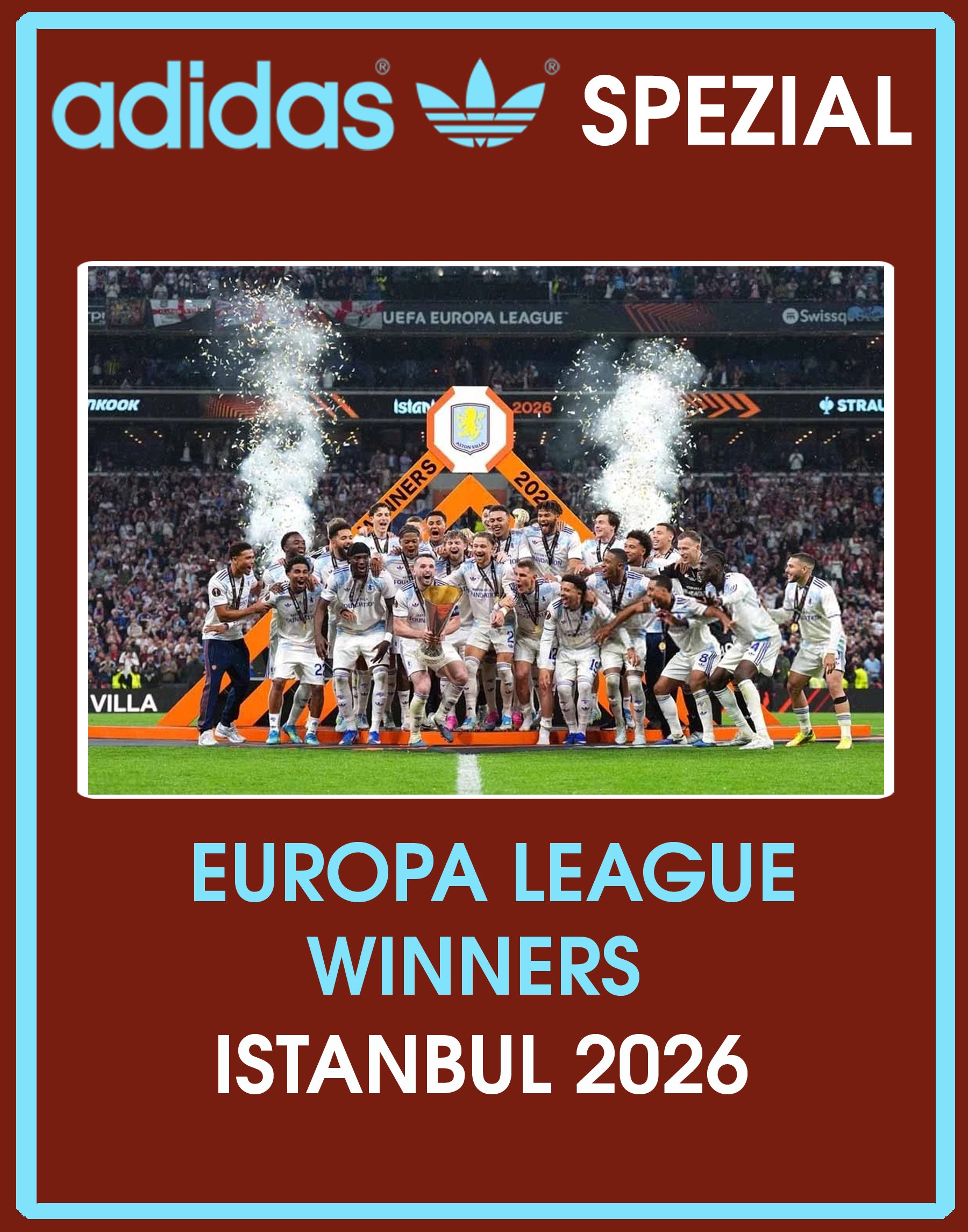 Limited edition Aston Villa Europa league winners 2026 inspired burgundy / blue Adidas custom Handball Spezial trainers / sneakers
