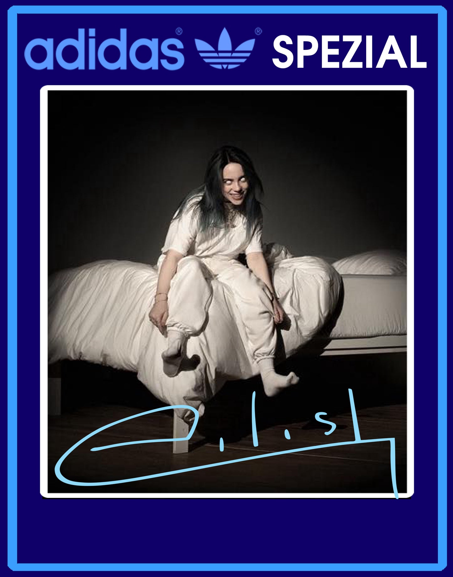Limited edition Billie Eilish inspired Navy blue Adidas custom Handball Spezial trainers / sneakers