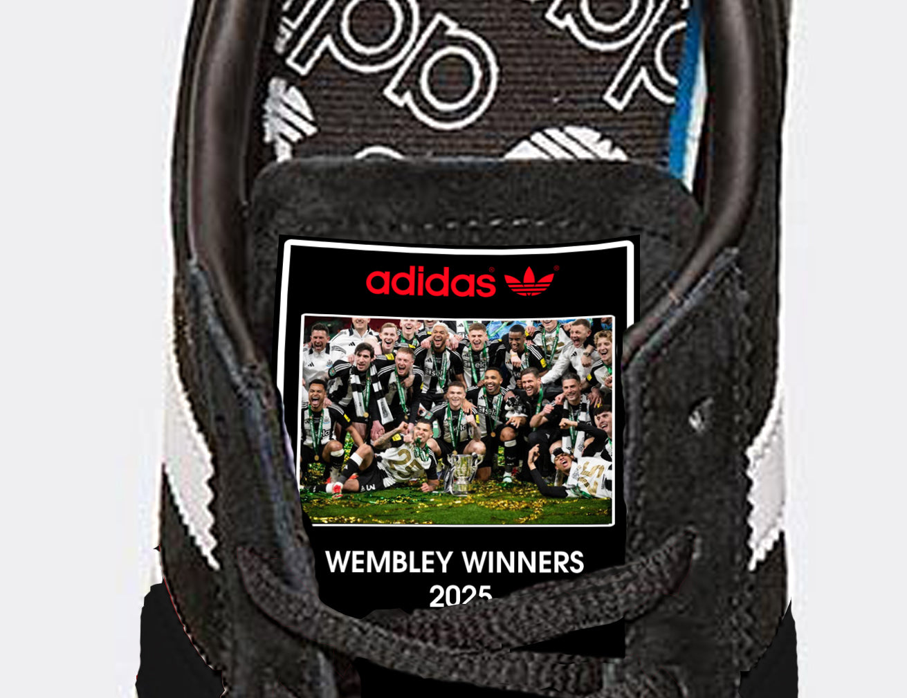 Limited edition Newcastle United Wembley 25 winners inspired Black /White/  Adidas custom Handball Spezial trainers / sneakers