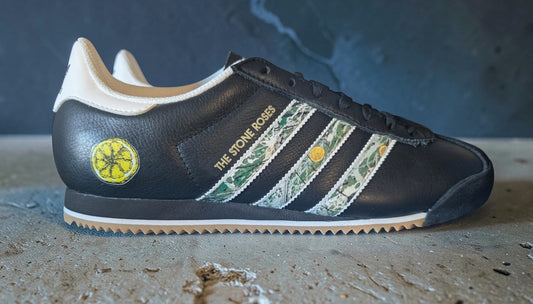 Limited edition The Stone Roses album black Adidas custom Kick 76 trainers / sneakers