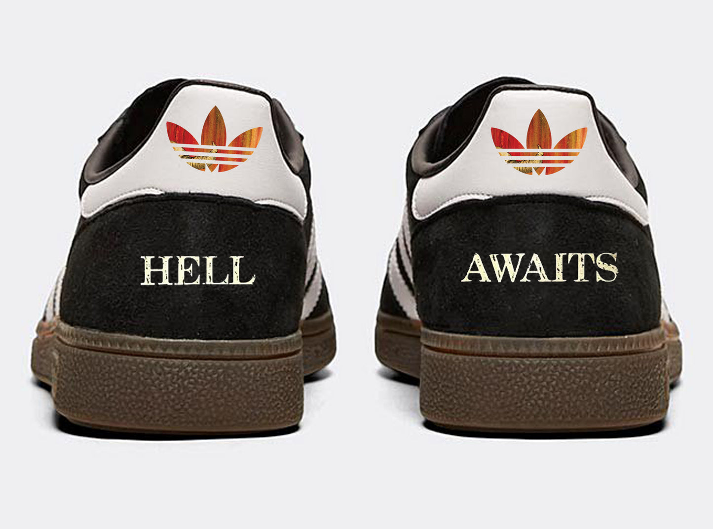 Limited edition Slayer - Hell awaits black Adidas custom Handball Spezial trainers / sneakers.