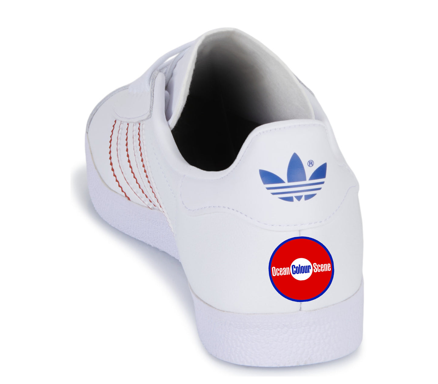 Limited edition Ocean Colour Scene Moseley Shoals custom adidas originals white / red / blue Gazelle trainers / sneakers